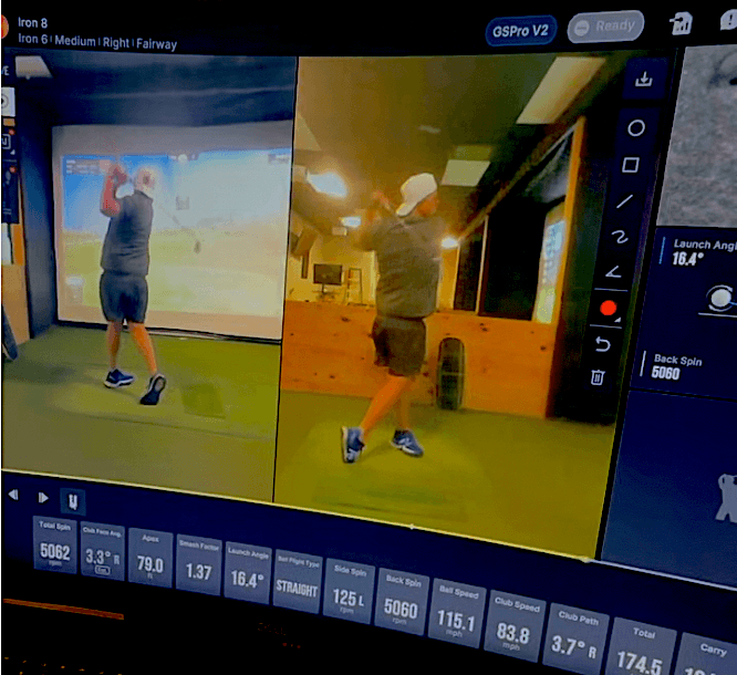 Golf swing and ball-flight data on a simulator screen